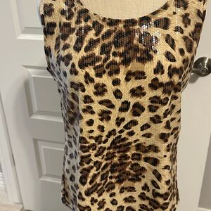 Neiman Marcus 2pc Leopard Print Sequin Shell and Cardigan Set